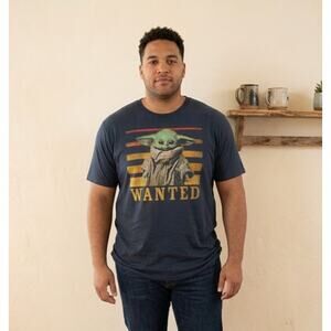 Star Wars Mad Engine Mens 2XL Baby Yoda Grogu Wanted Black Graphic Tshirt